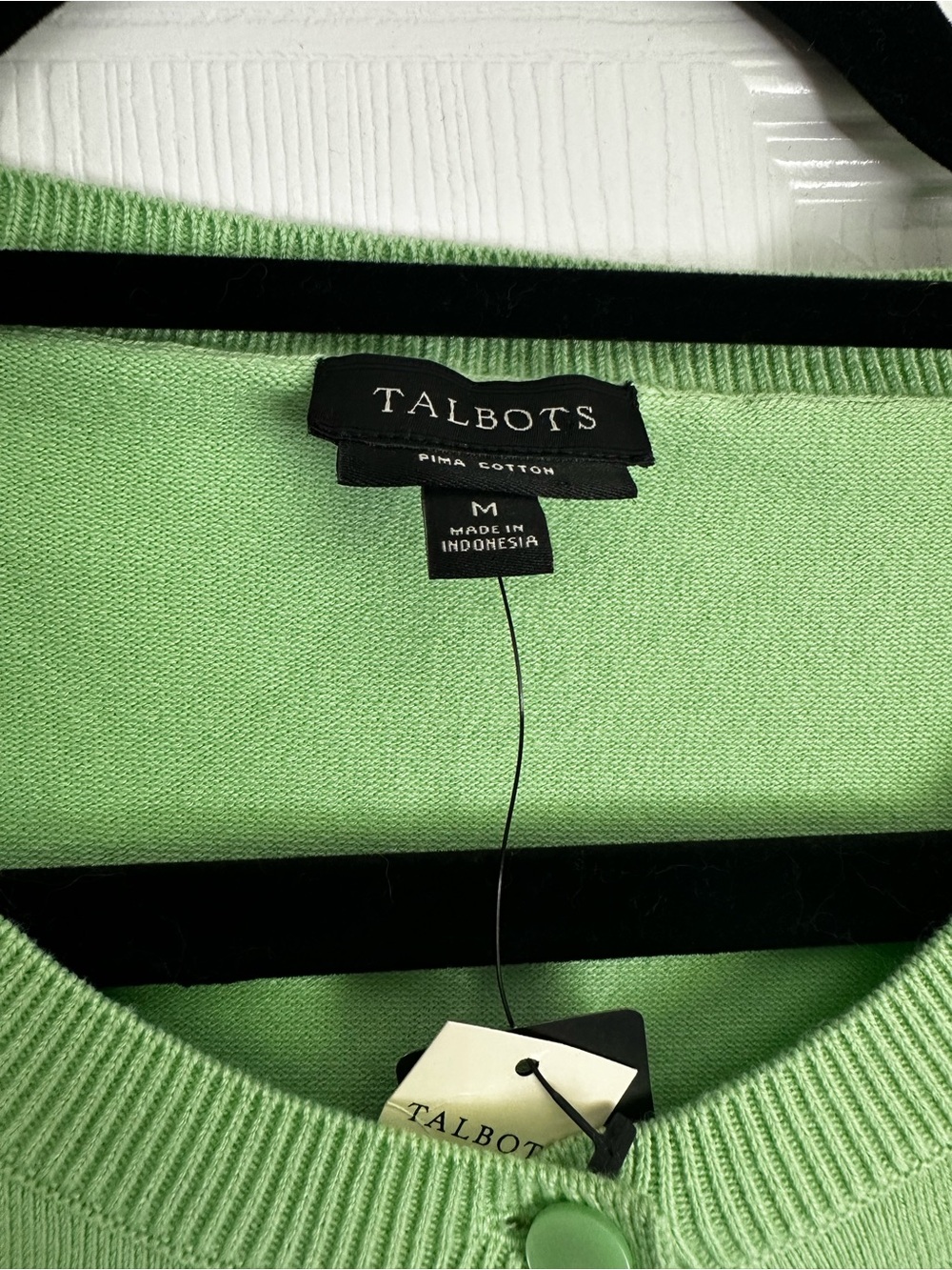 Talbots Green Button-Front Pima Cotton Crewneck Cardigan - Picture 3 of 4